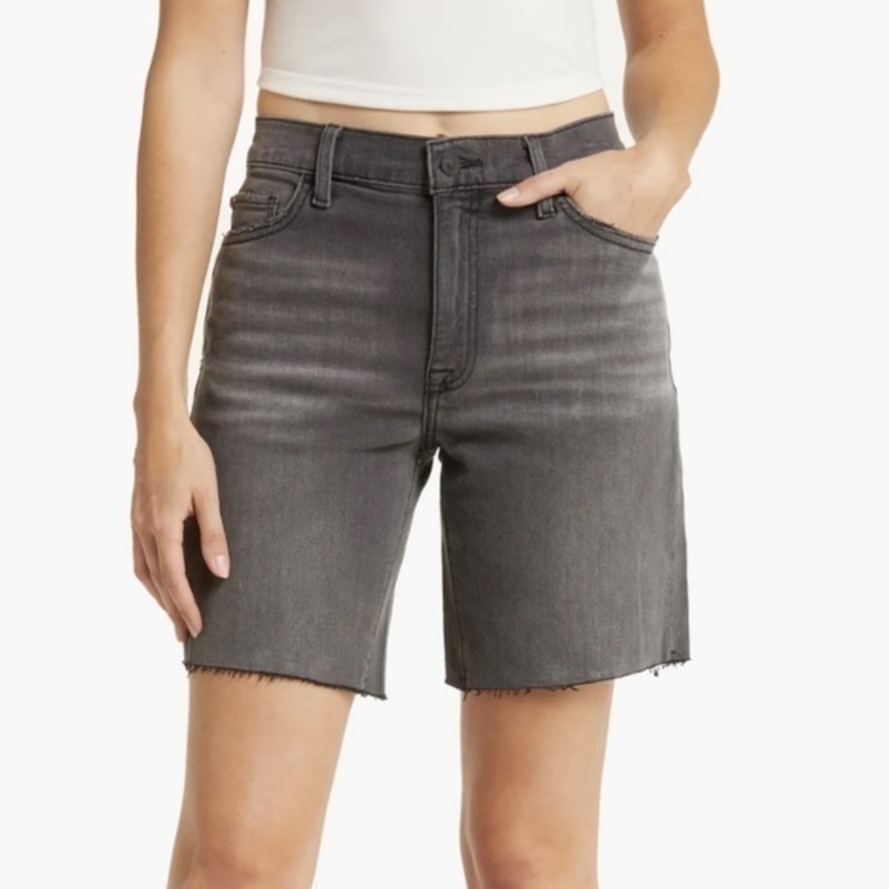 Hudson Jada High Waist Raw Hem Denim Shorts‎ in Passage Black Wash Size 25